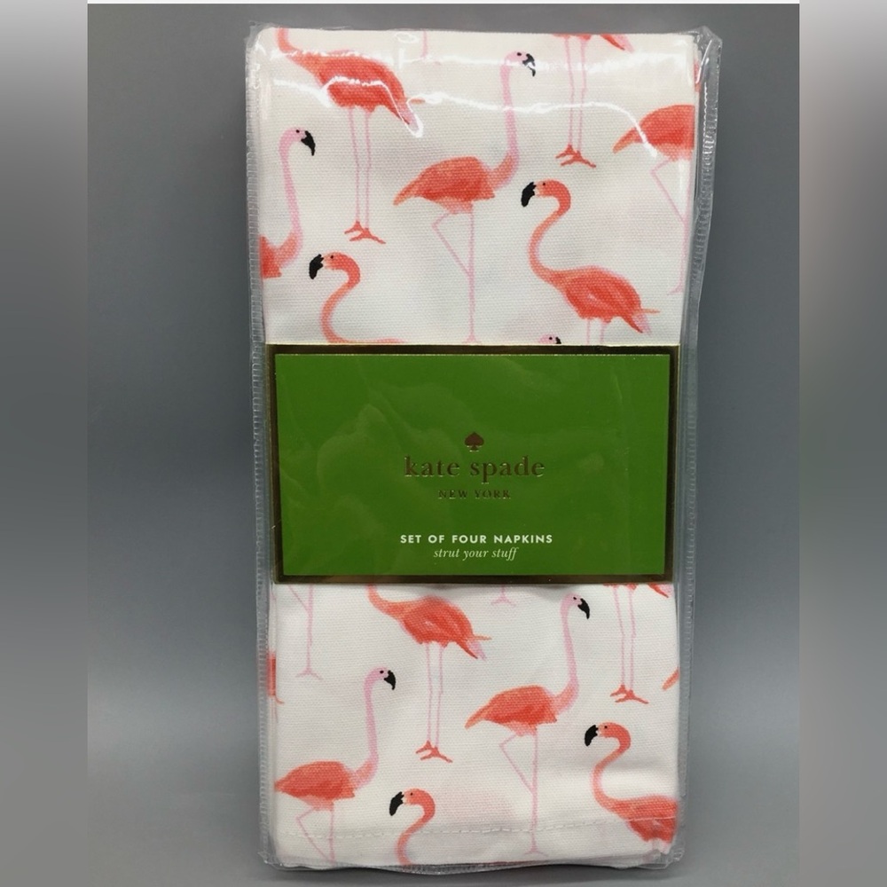 Kate Spade “Strut Your Stuff” Flamingo 100% Cotton Napkins Set 4 NIP - Picture 3 of 5